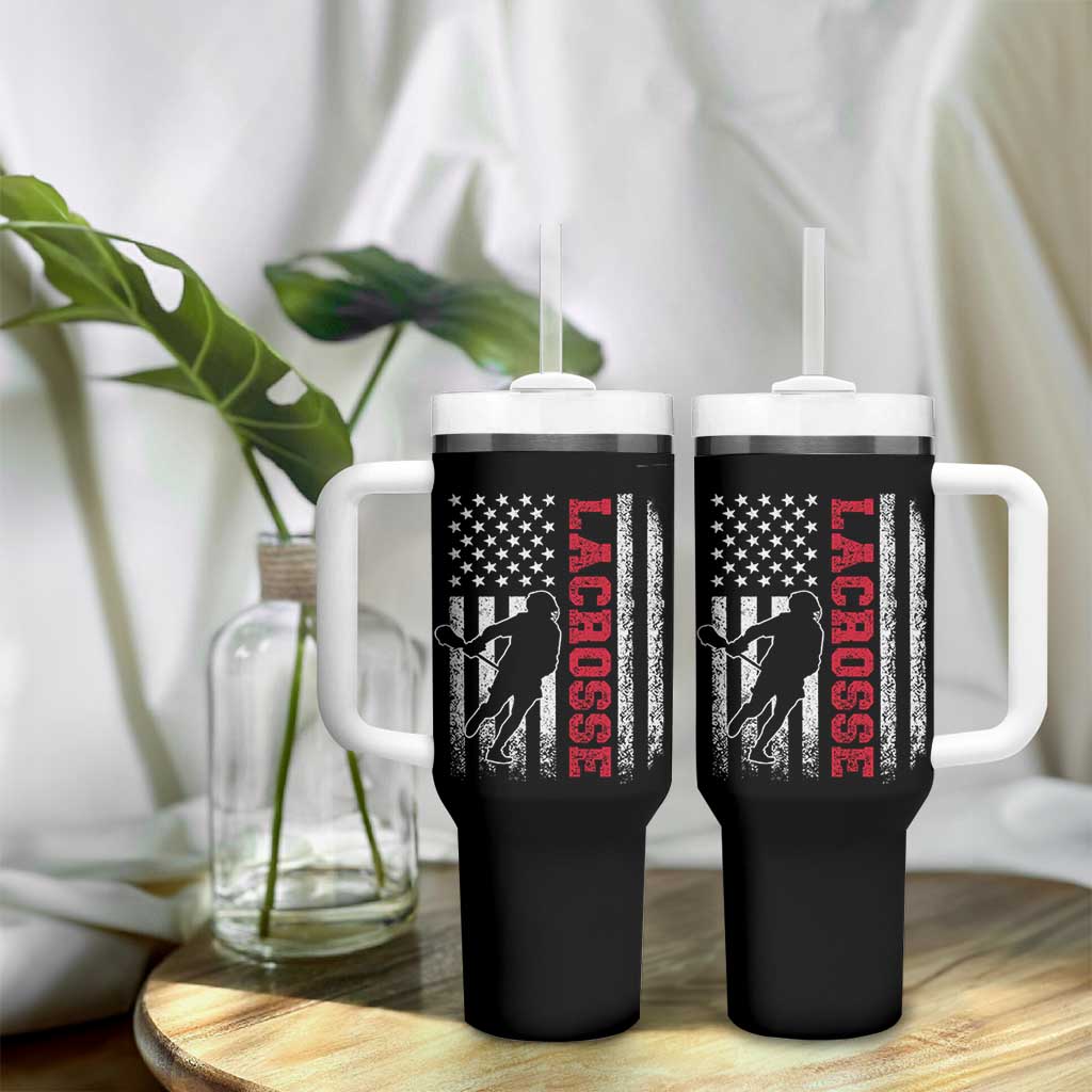 Lacrosse American Flag Lax Men 4th of July Tumbler With Handle