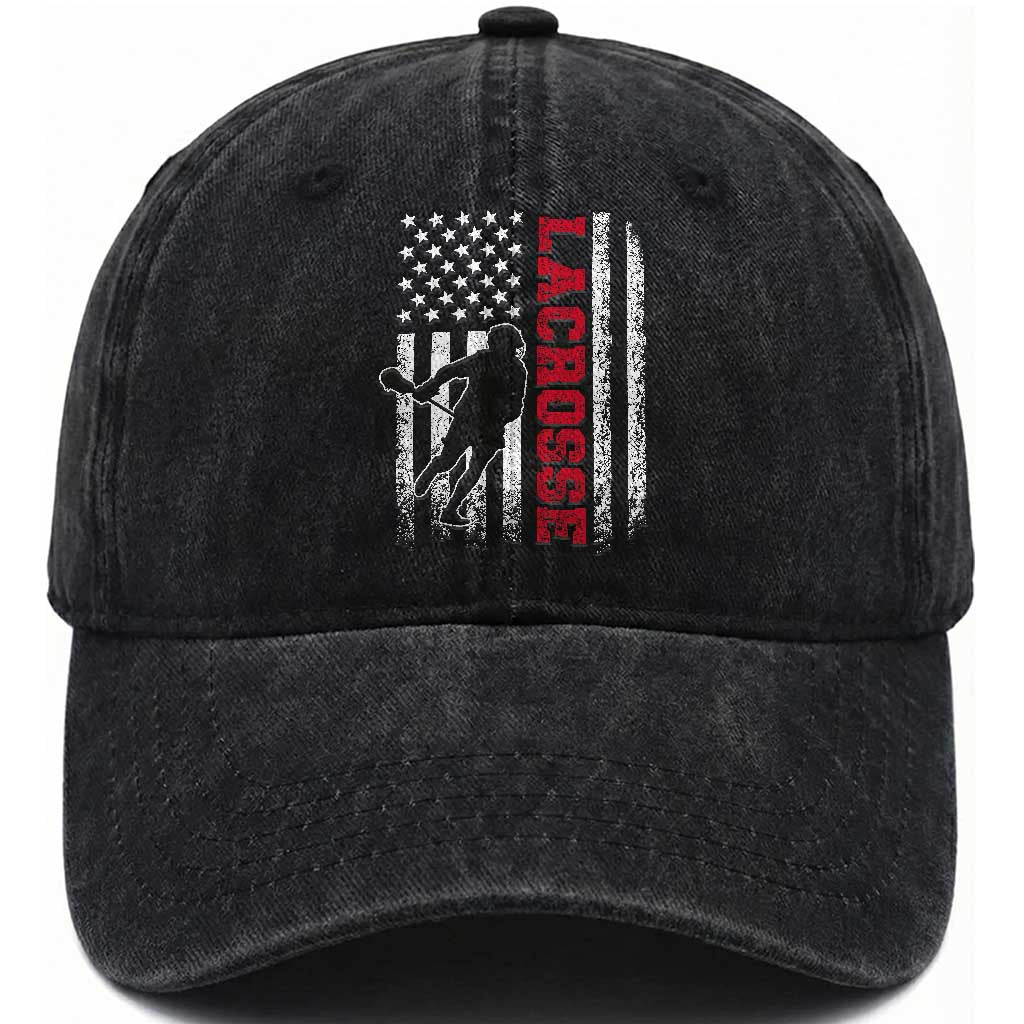 Lacrosse American Flag Lax Men 4th of July Washed Cotton Baseball Cap