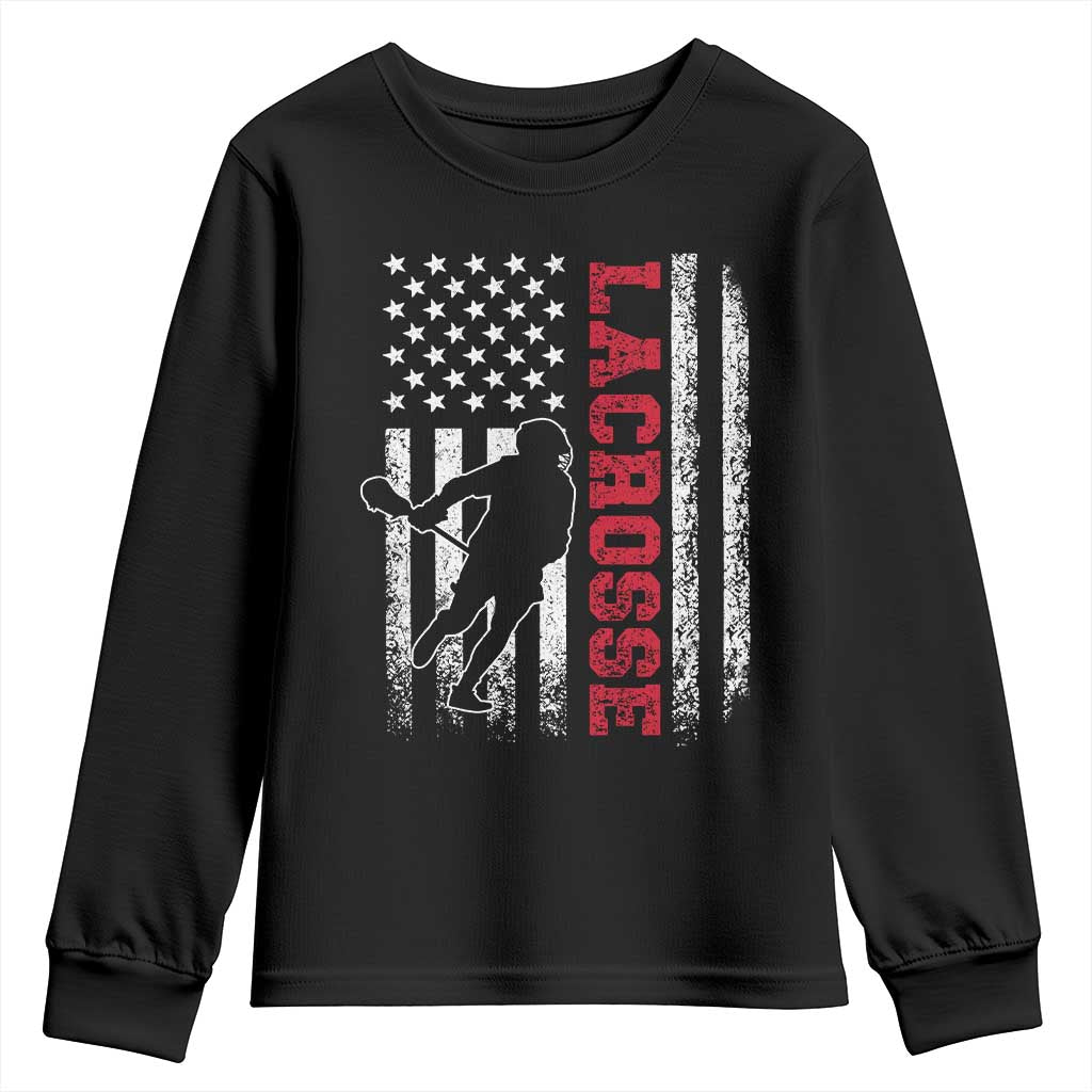 Lacrosse American Flag Lax Men 4th of July Youth Sweatshirt