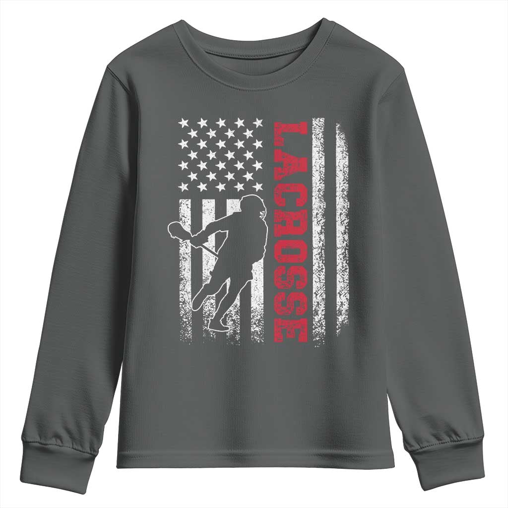 Lacrosse American Flag Lax Men 4th of July Youth Sweatshirt
