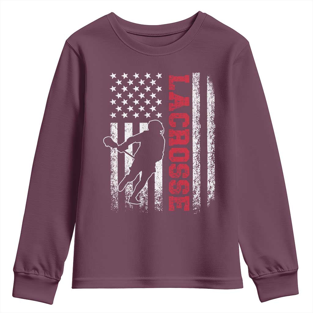 Lacrosse American Flag Lax Men 4th of July Youth Sweatshirt