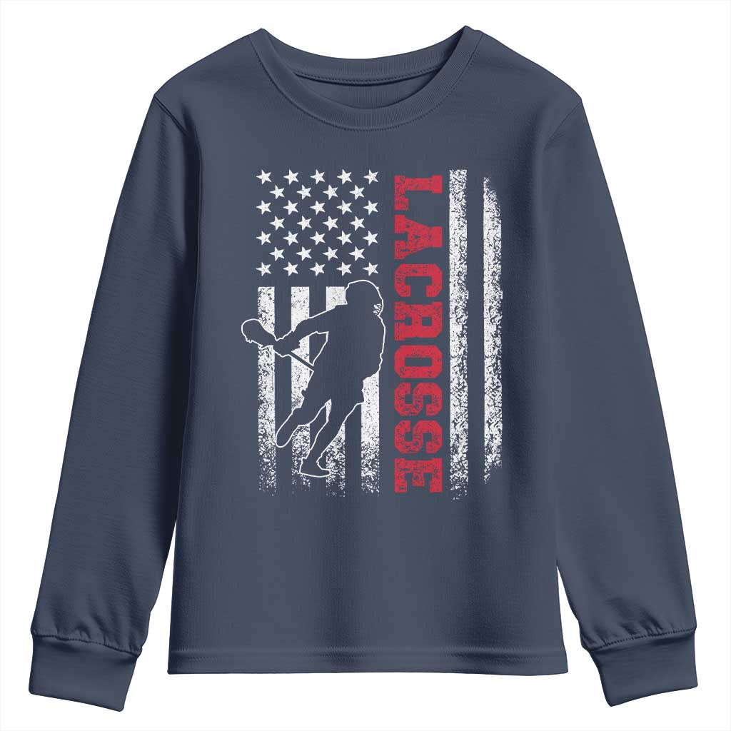 Lacrosse American Flag Lax Men 4th of July Youth Sweatshirt