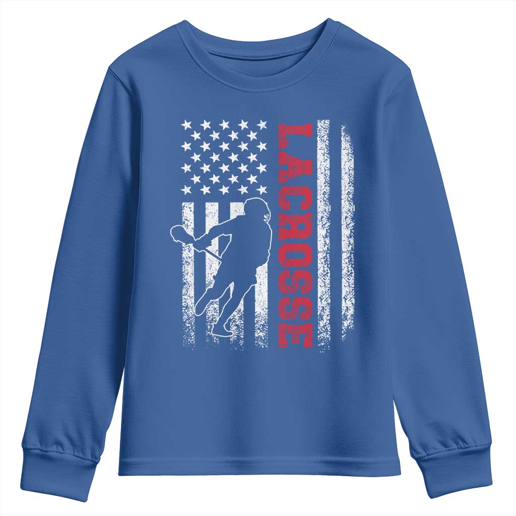 Lacrosse American Flag Lax Men 4th of July Youth Sweatshirt