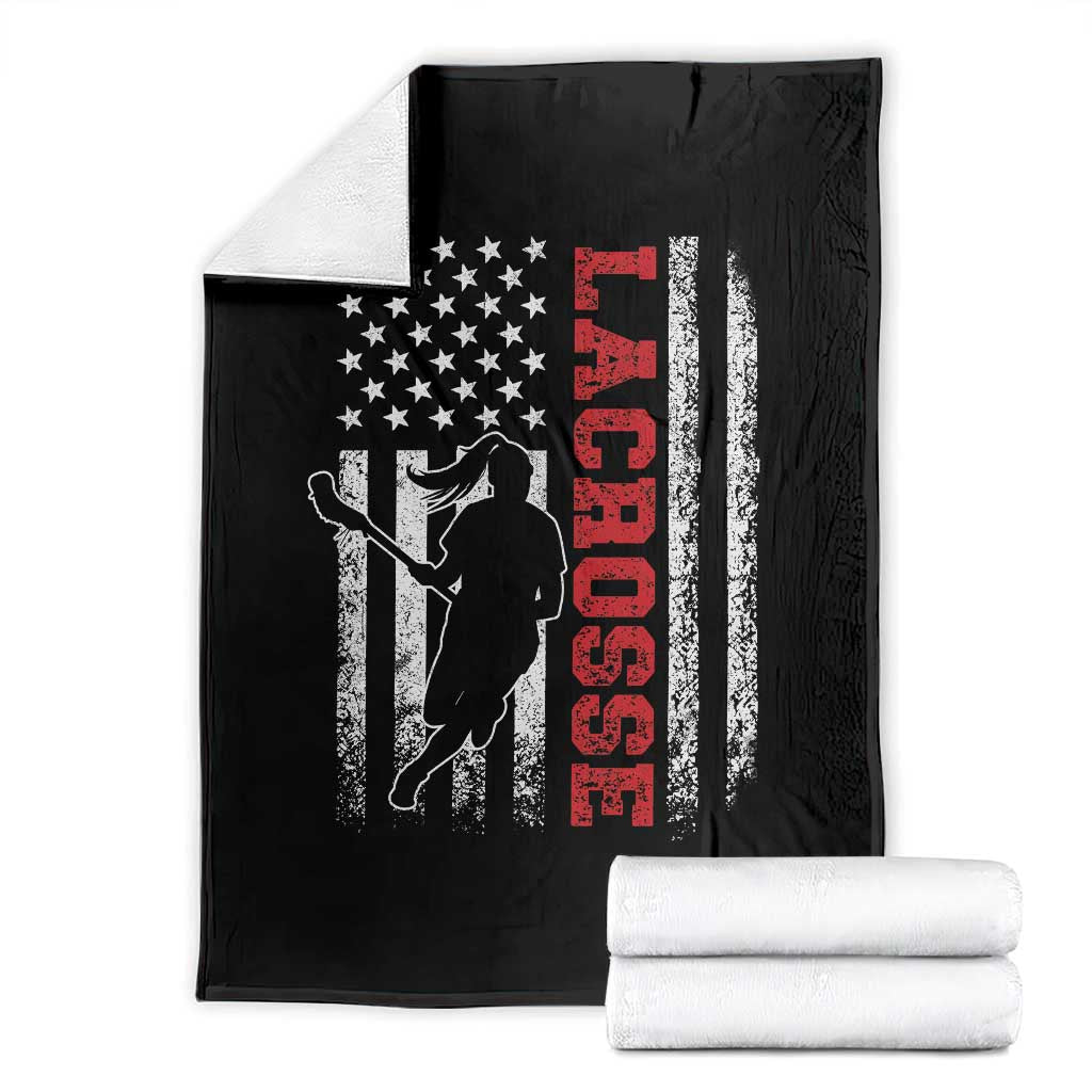 Lacrosse American Flag Lax Women 4th of July Throw Blanket