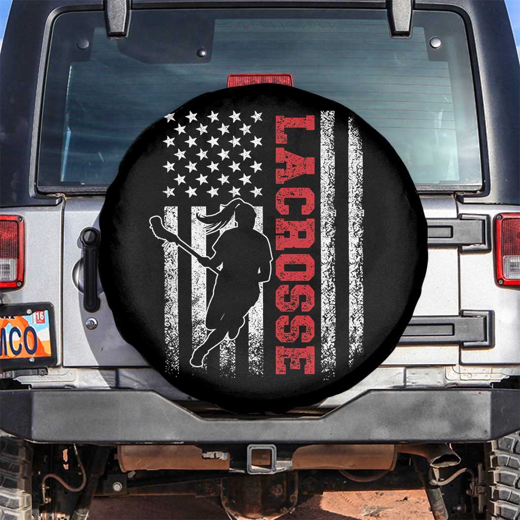 Lacrosse American Flag Lax Women 4th of July Spare Tire Cover