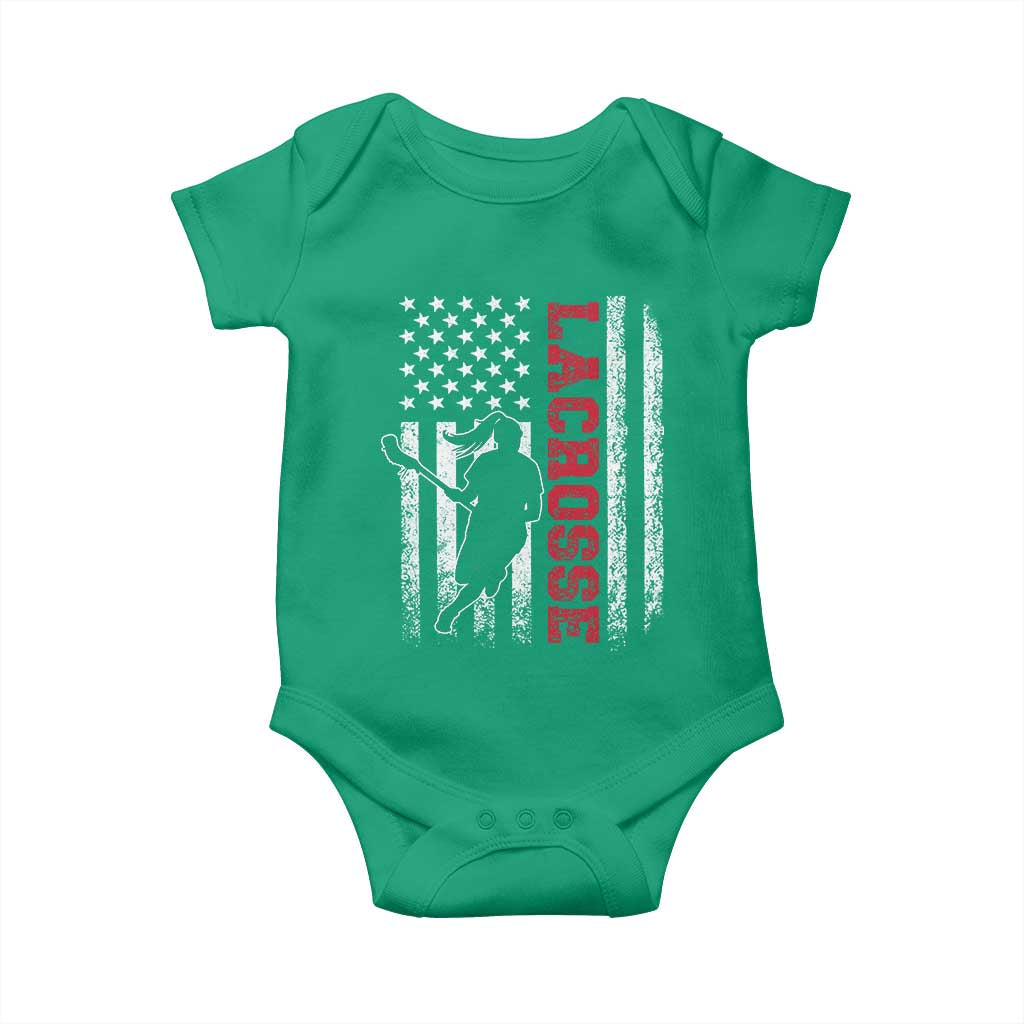 Lacrosse American Flag Lax Women 4th of July Baby Onesie