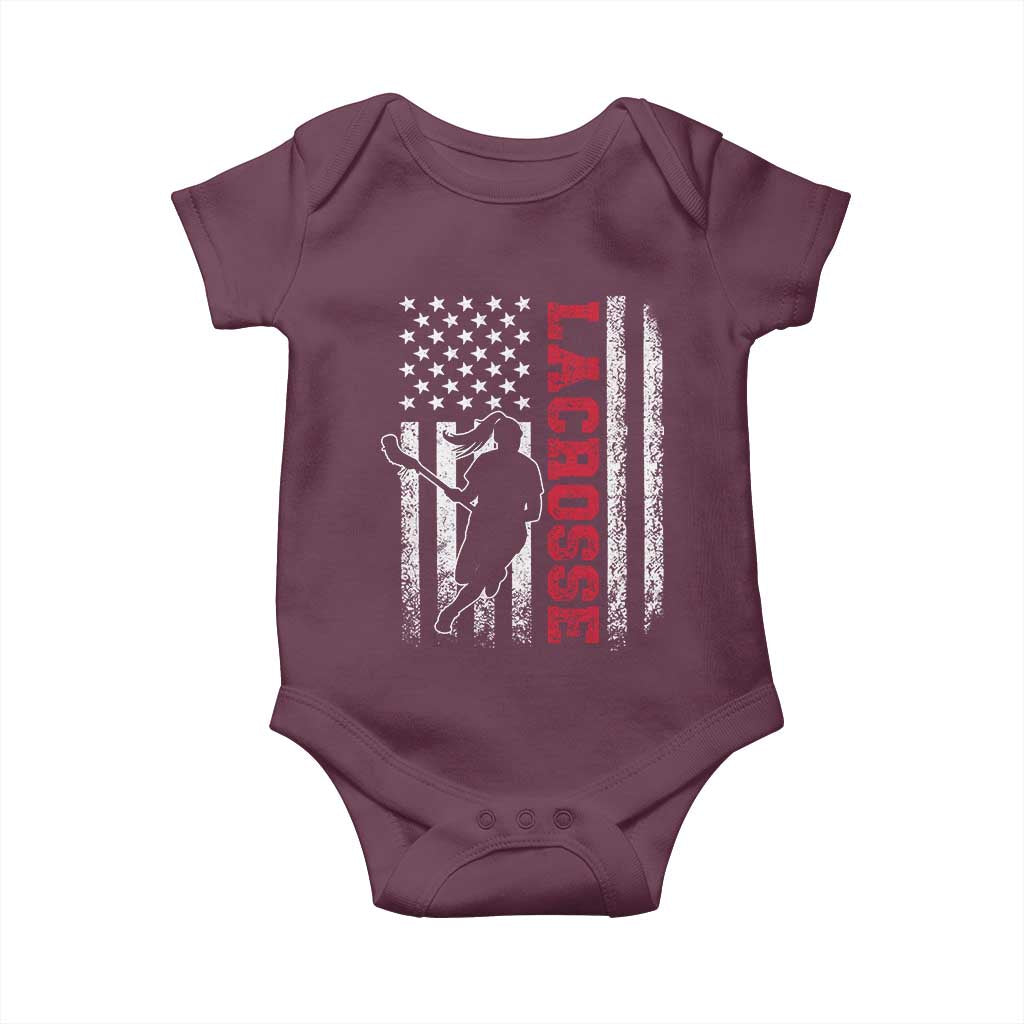 Lacrosse American Flag Lax Women 4th of July Baby Onesie