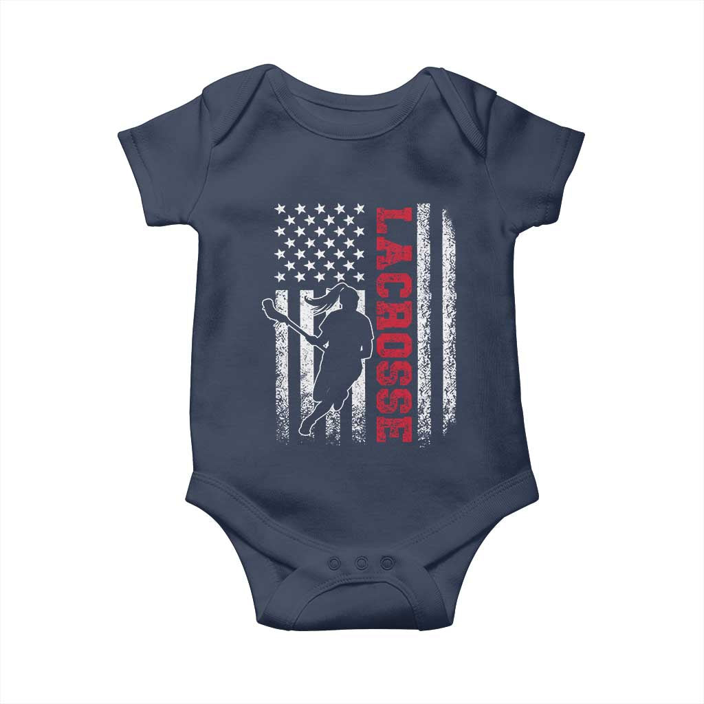 Lacrosse American Flag Lax Women 4th of July Baby Onesie