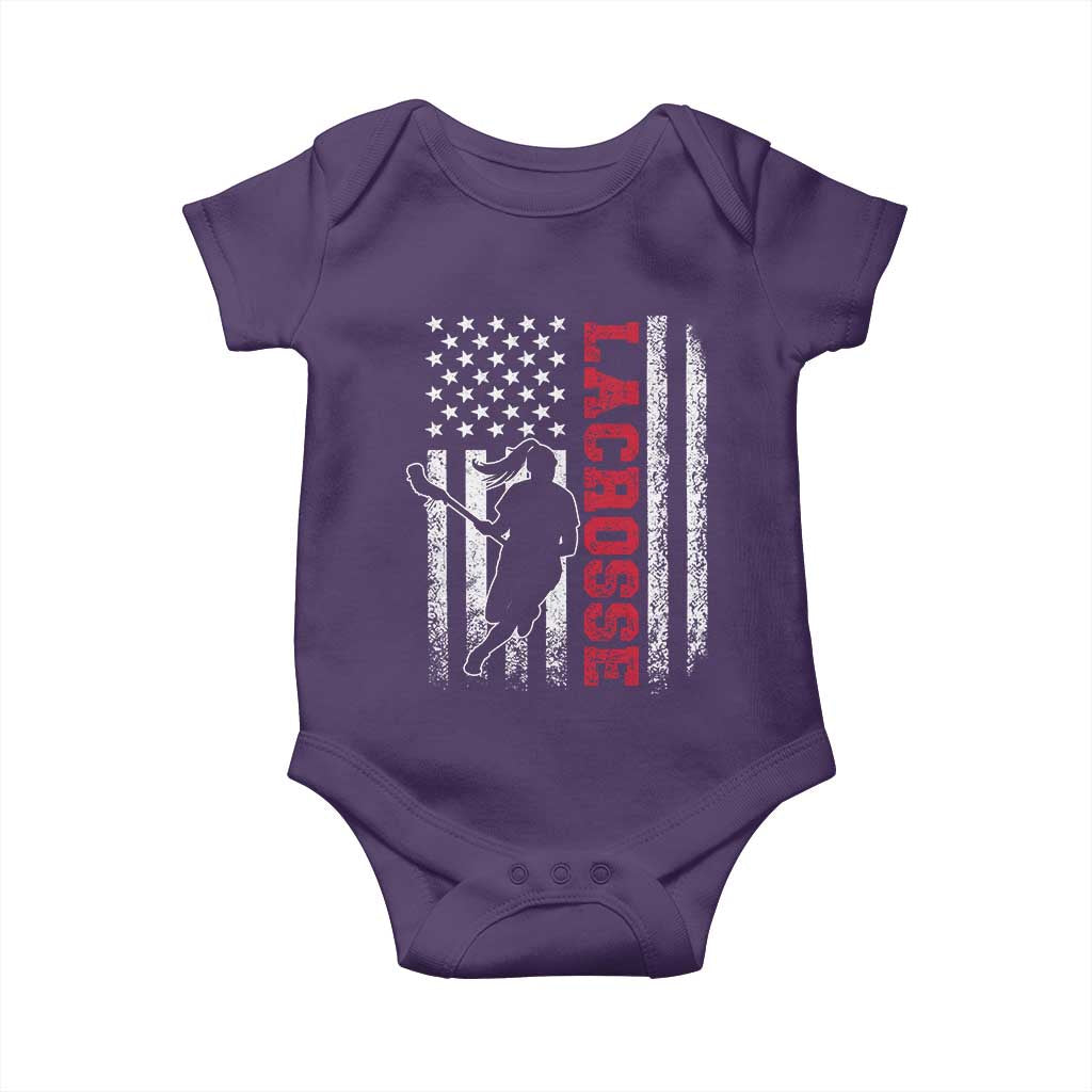 Lacrosse American Flag Lax Women 4th of July Baby Onesie