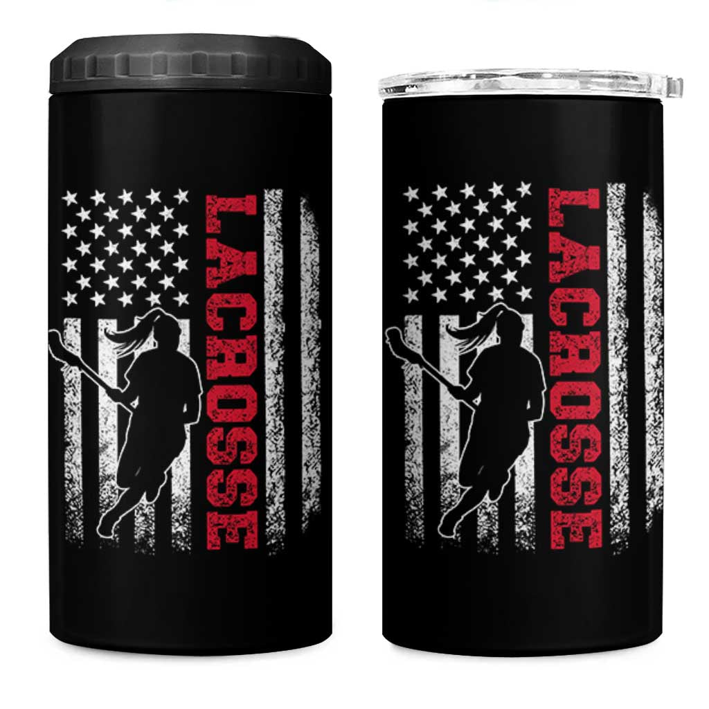 Lacrosse American Flag Lax Women 4th of July 4 in 1 Can Cooler Tumbler
