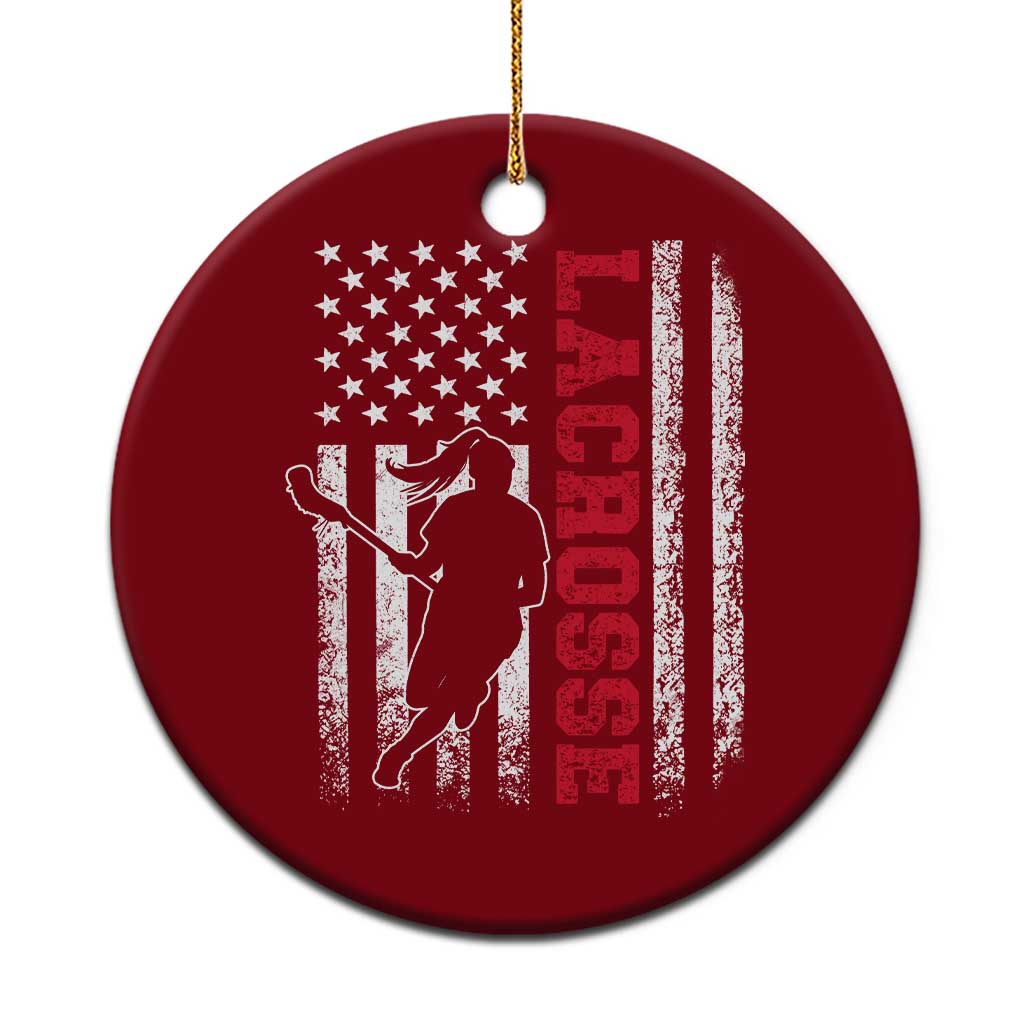 Lacrosse American Flag Lax Women 4th of July Ceramic Ornament
