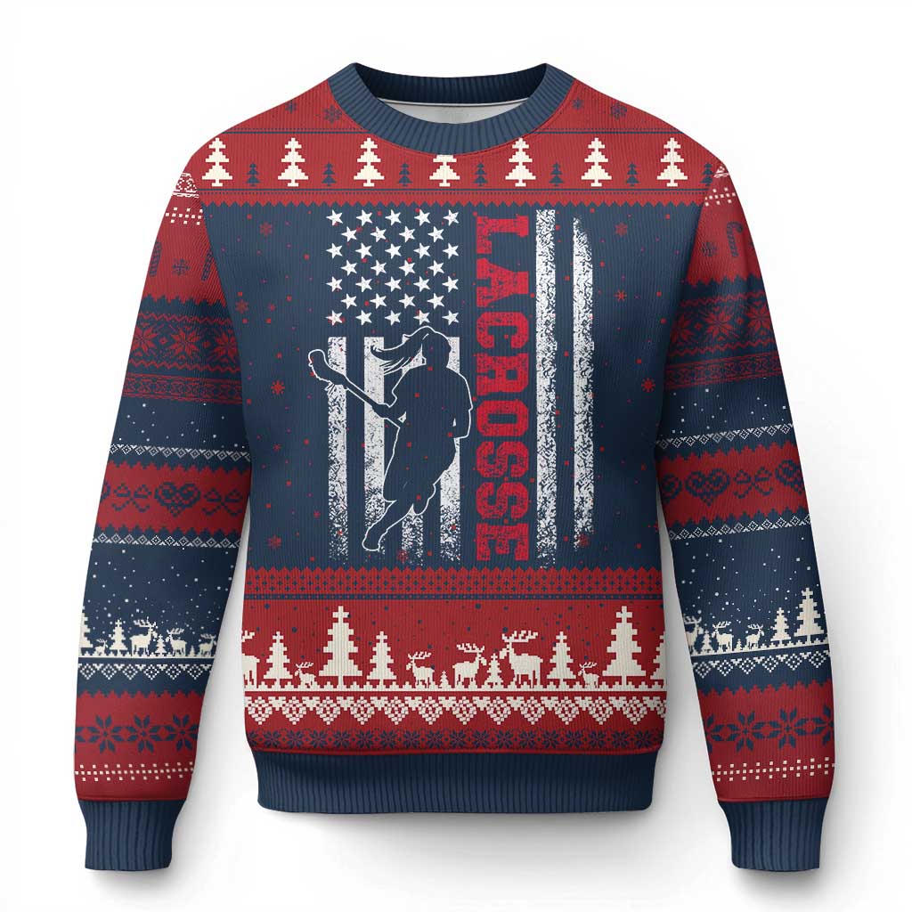 Lacrosse American Flag Lax Women 4th of July Ugly Christmas Sweater