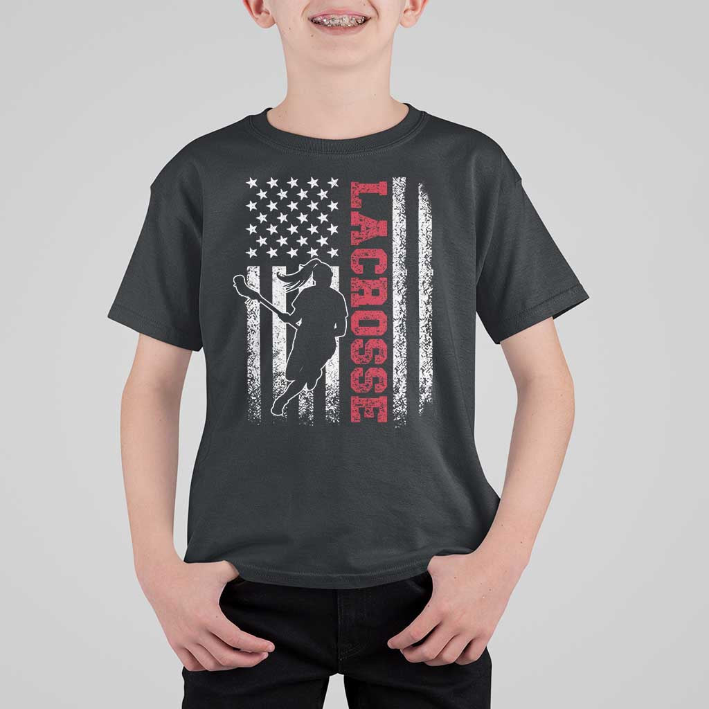 Lacrosse American Flag Lax Women 4th of July T Shirt For Kid