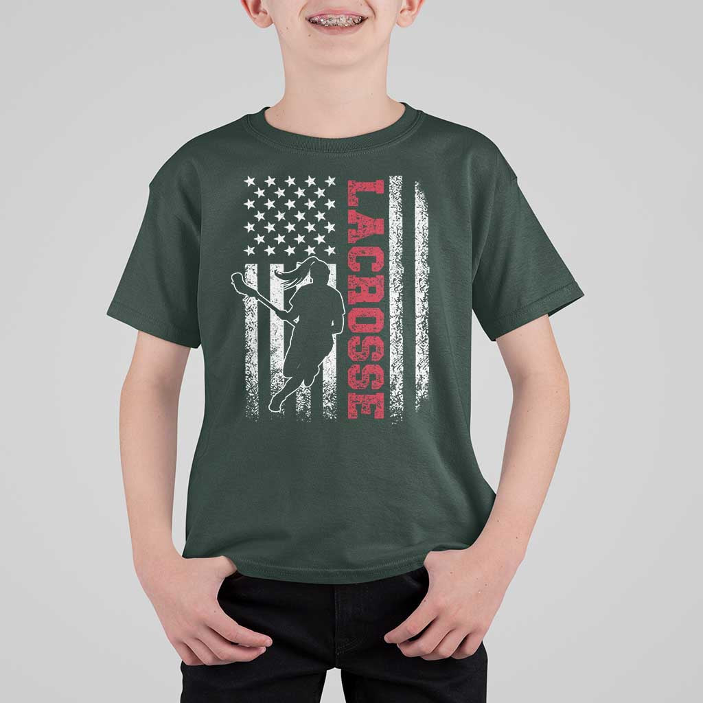 Lacrosse American Flag Lax Women 4th of July T Shirt For Kid