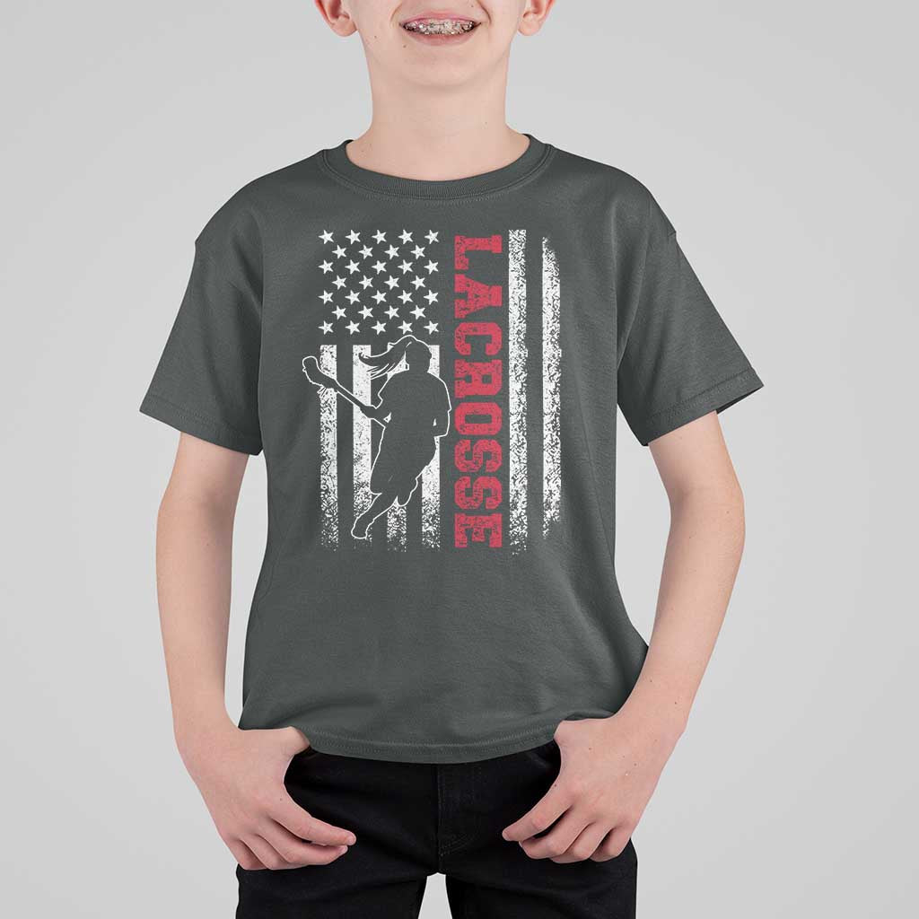 Lacrosse American Flag Lax Women 4th of July T Shirt For Kid