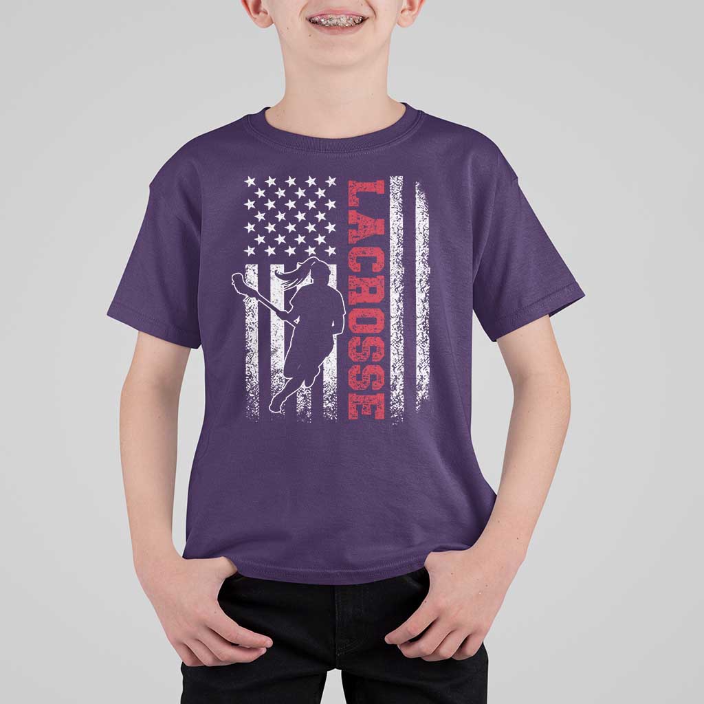 Lacrosse American Flag Lax Women 4th of July T Shirt For Kid