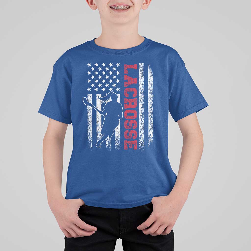 Lacrosse American Flag Lax Women 4th of July T Shirt For Kid