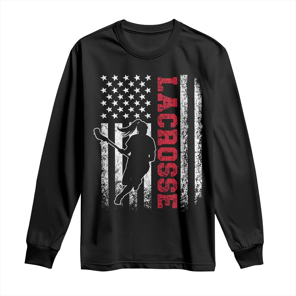 Lacrosse American Flag Lax Women 4th of July Long Sleeve Shirt