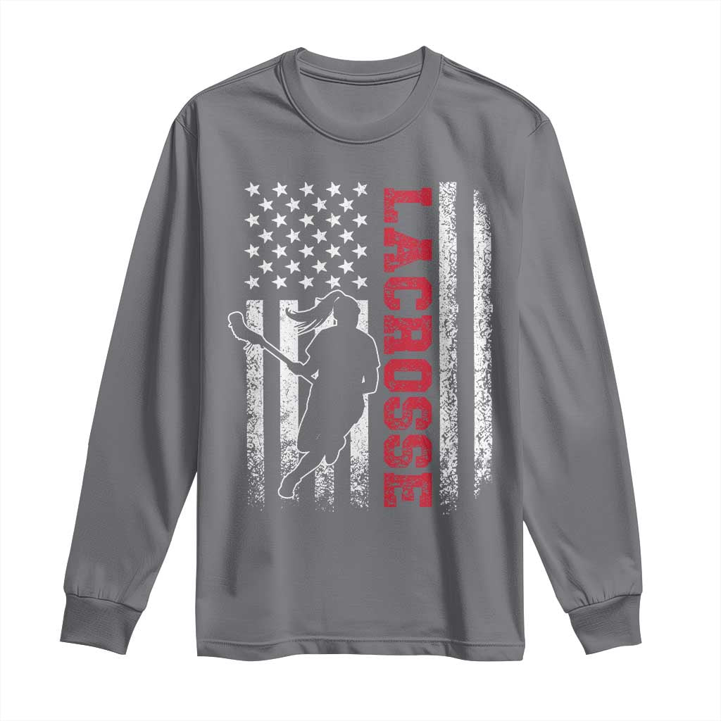 Lacrosse American Flag Lax Women 4th of July Long Sleeve Shirt