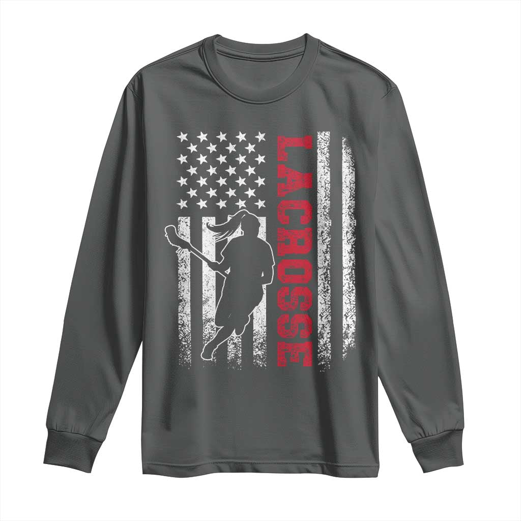 Lacrosse American Flag Lax Women 4th of July Long Sleeve Shirt