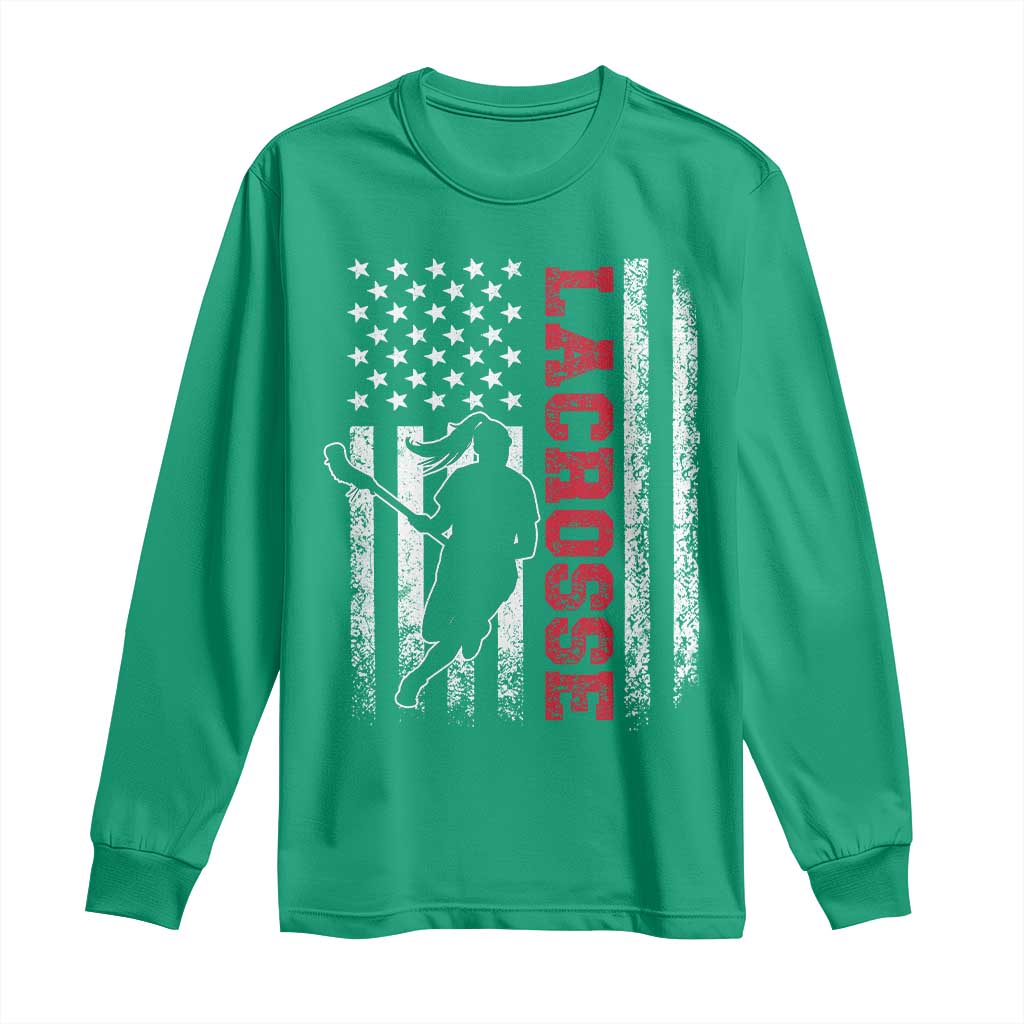 Lacrosse American Flag Lax Women 4th of July Long Sleeve Shirt