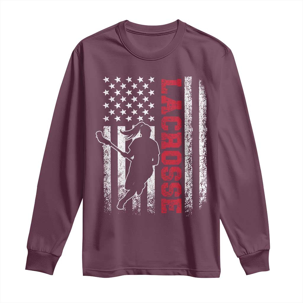 Lacrosse American Flag Lax Women 4th of July Long Sleeve Shirt
