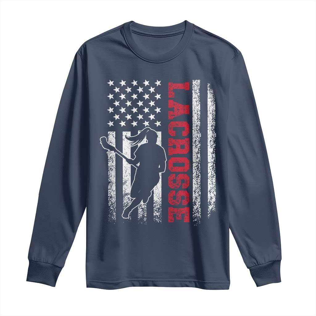 Lacrosse American Flag Lax Women 4th of July Long Sleeve Shirt