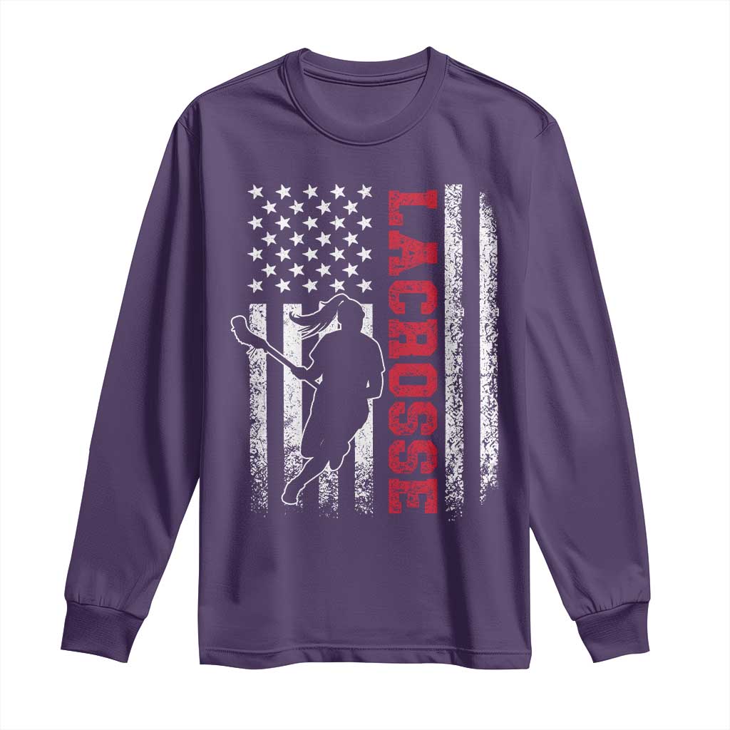 Lacrosse American Flag Lax Women 4th of July Long Sleeve Shirt