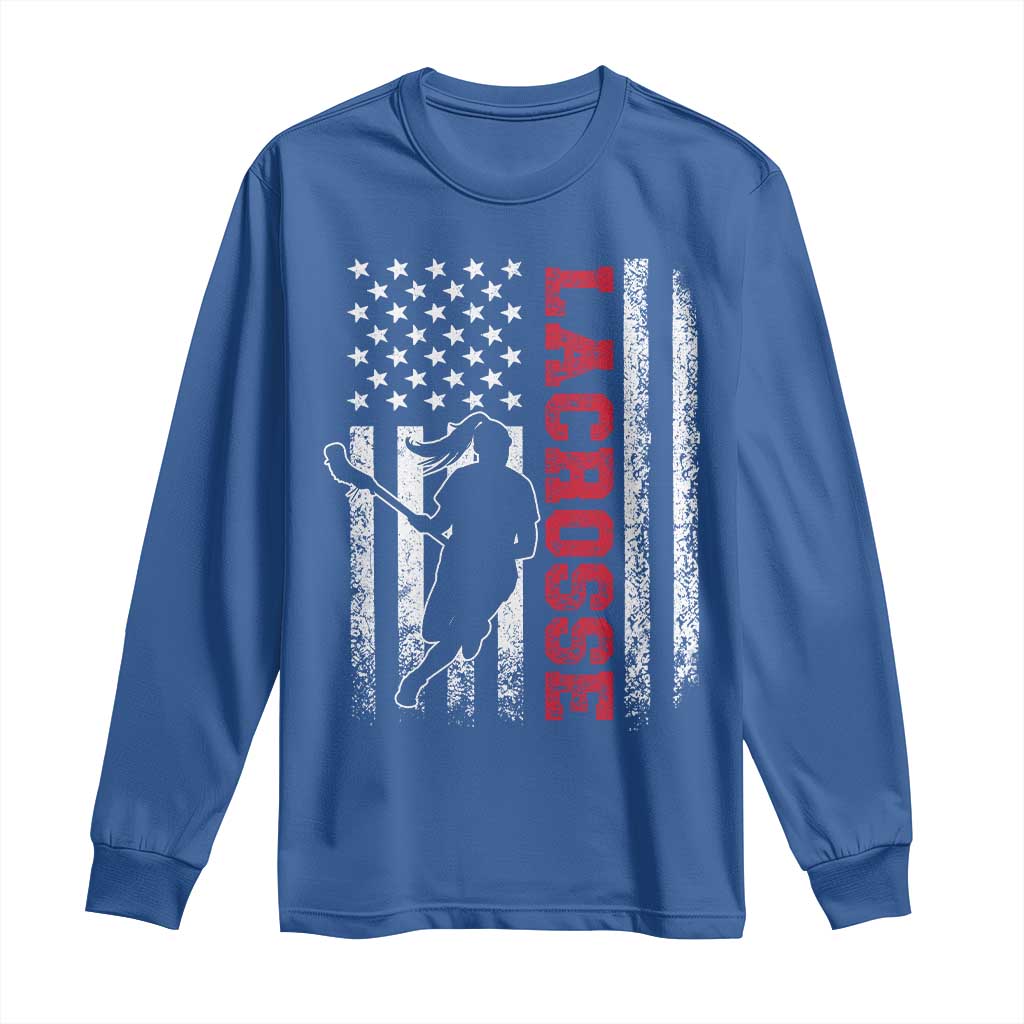 Lacrosse American Flag Lax Women 4th of July Long Sleeve Shirt