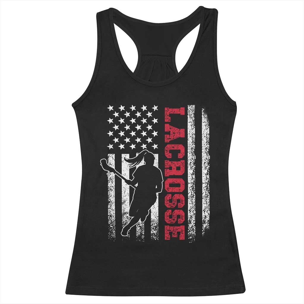 Lacrosse American Flag Lax Women 4th of July Racerback Tank Top
