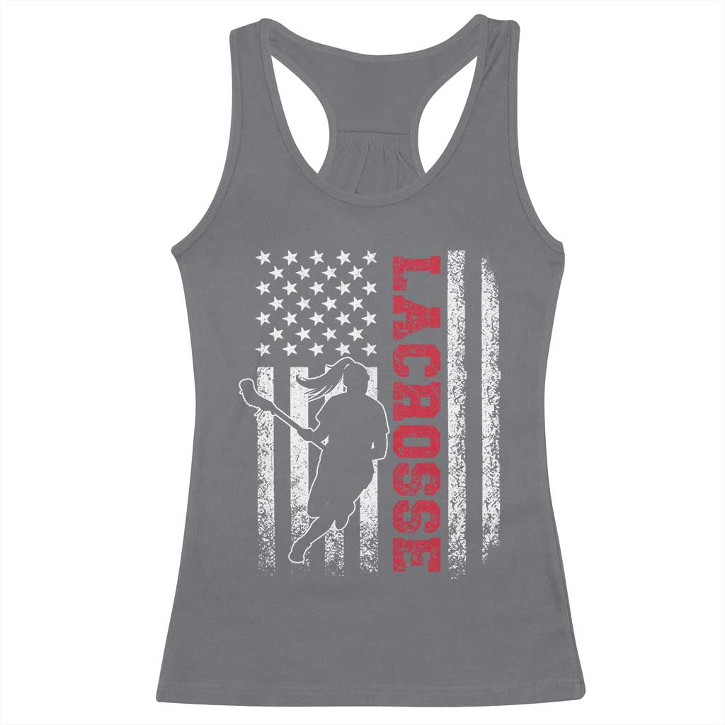 Lacrosse American Flag Lax Women 4th of July Racerback Tank Top