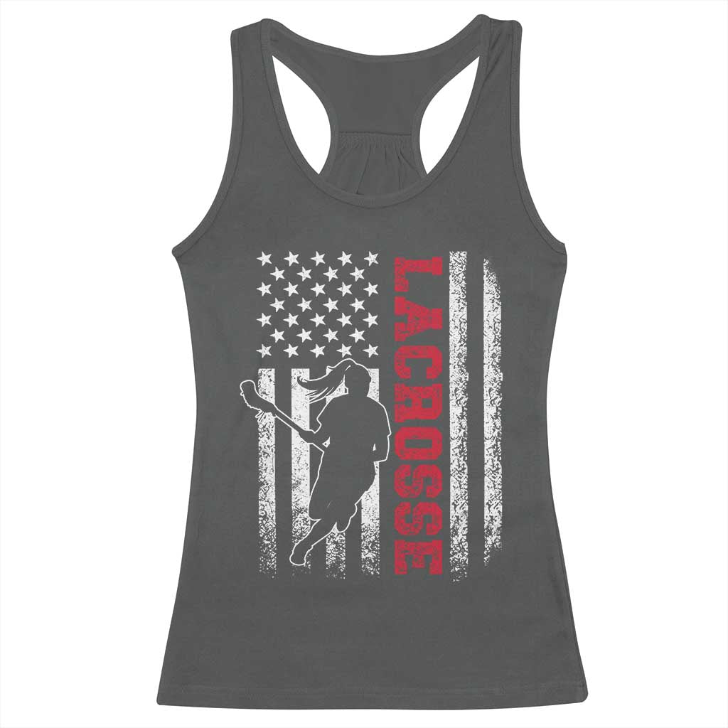 Lacrosse American Flag Lax Women 4th of July Racerback Tank Top