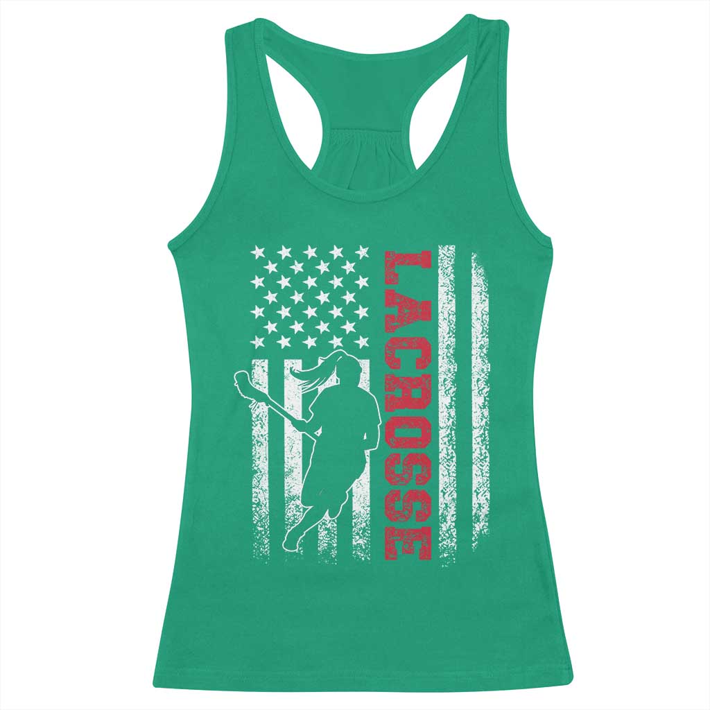Lacrosse American Flag Lax Women 4th of July Racerback Tank Top