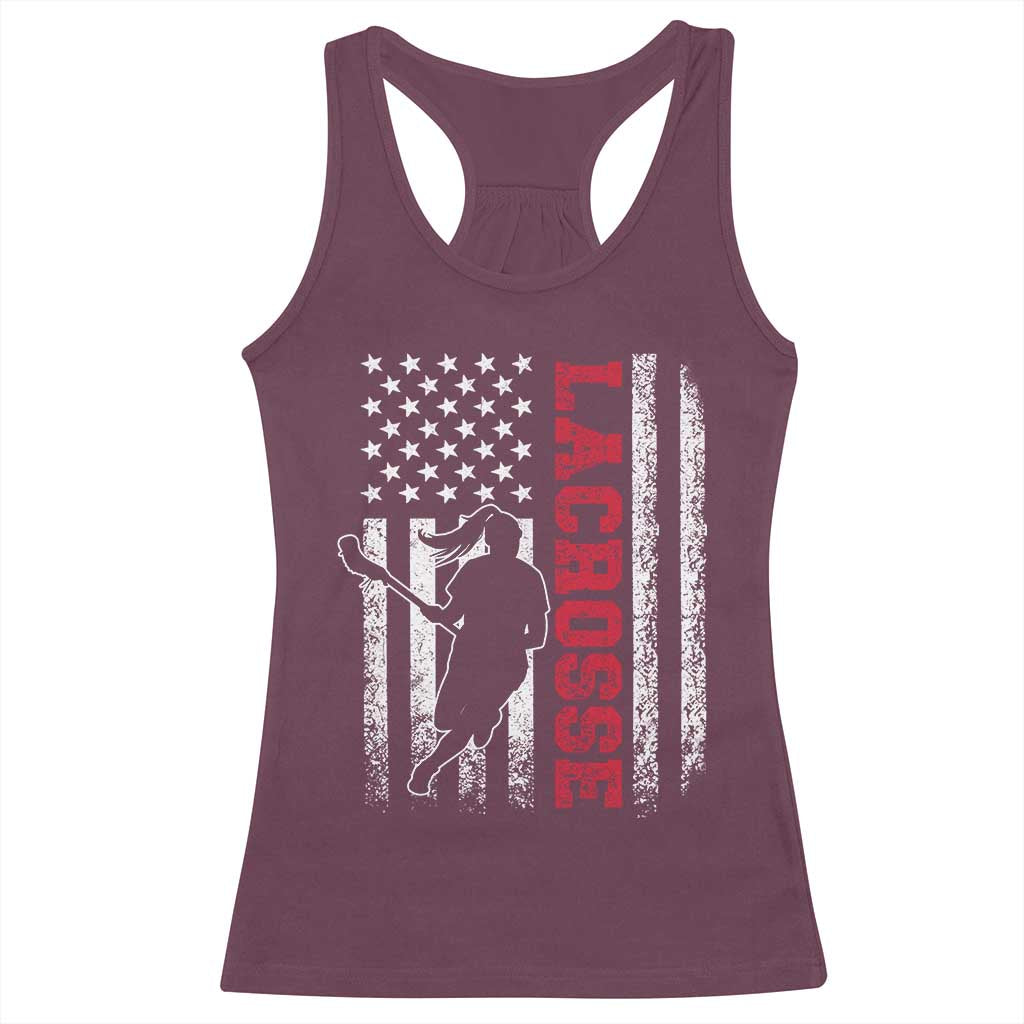 Lacrosse American Flag Lax Women 4th of July Racerback Tank Top