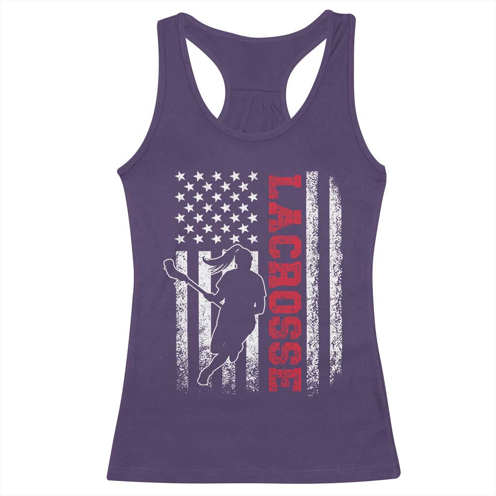 Lacrosse American Flag Lax Women 4th of July Racerback Tank Top