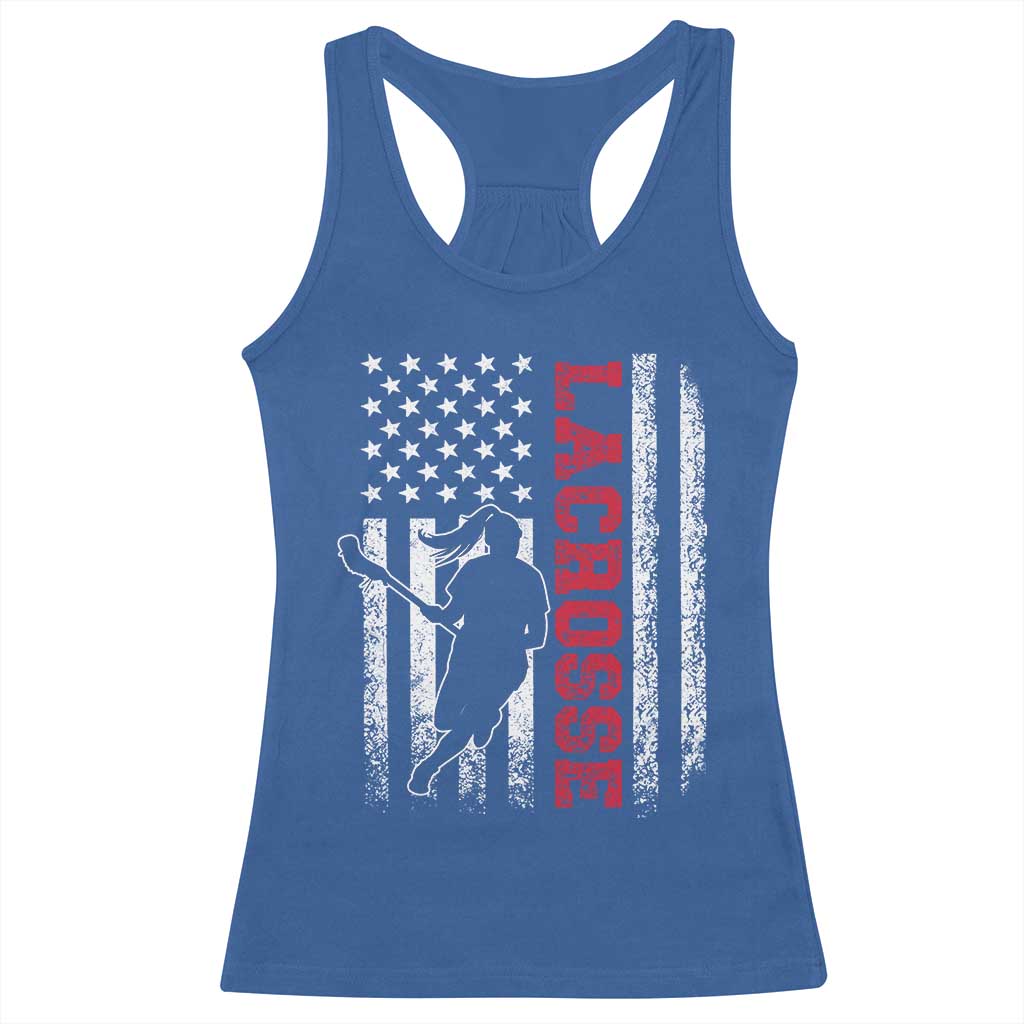 Lacrosse American Flag Lax Women 4th of July Racerback Tank Top