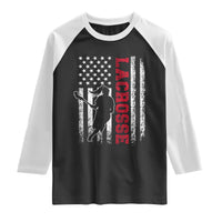 Lacrosse American Flag Lax Women 4th of July Raglan Shirt