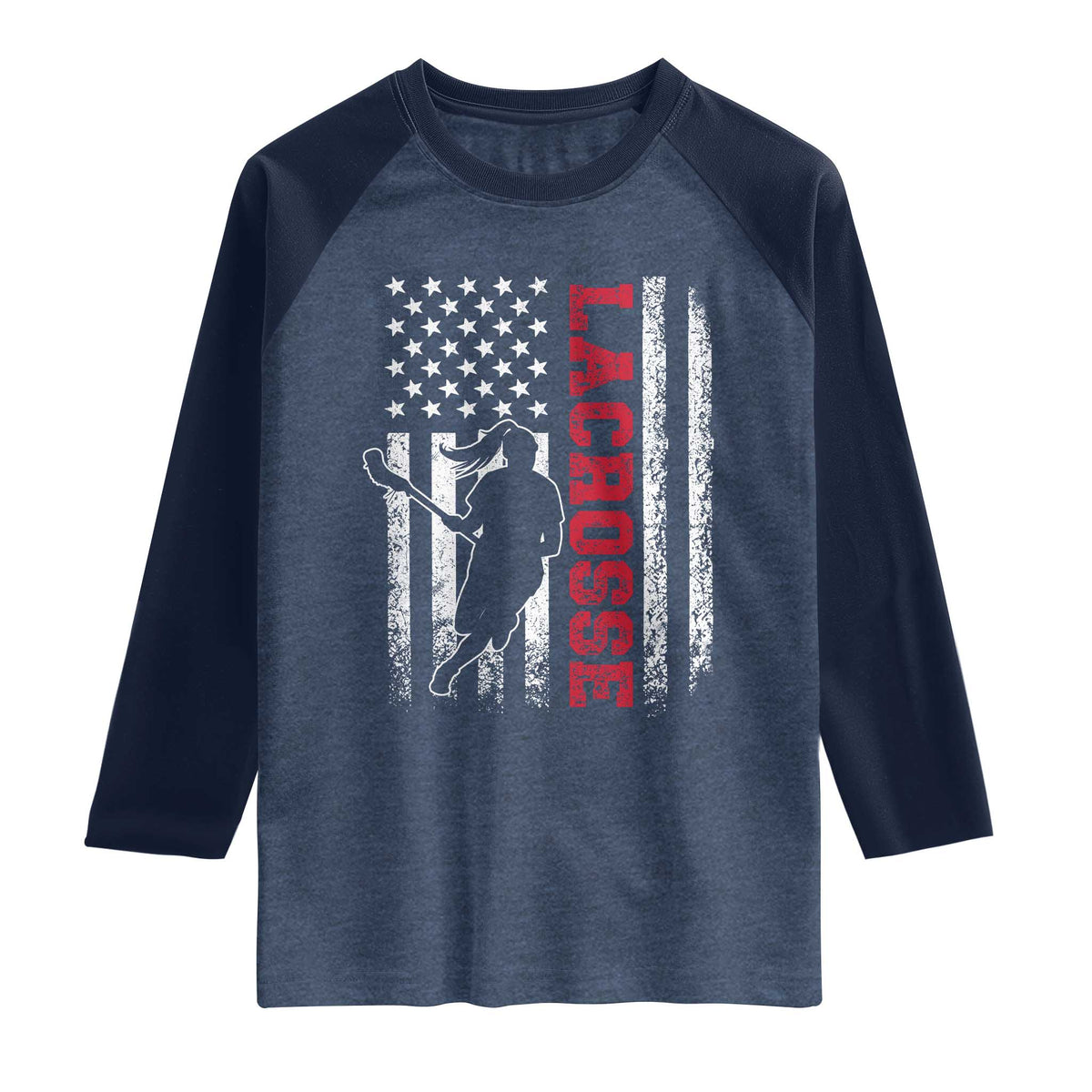 Lacrosse American Flag Lax Women 4th of July Raglan Shirt