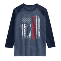 Lacrosse American Flag Lax Women 4th of July Raglan Shirt