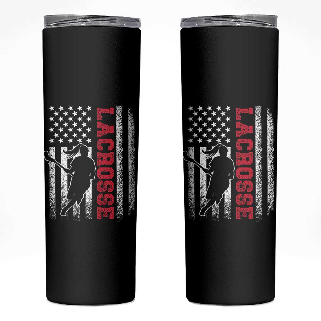 Lacrosse American Flag Lax Women 4th of July Skinny Tumbler