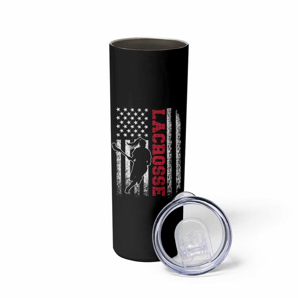 Lacrosse American Flag Lax Women 4th of July Skinny Tumbler