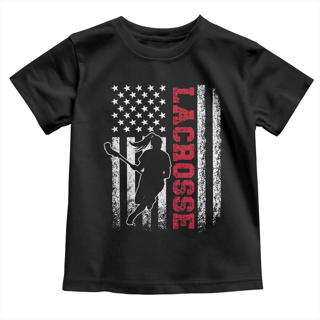 Lacrosse American Flag Lax Women 4th of July Toddler T Shirt