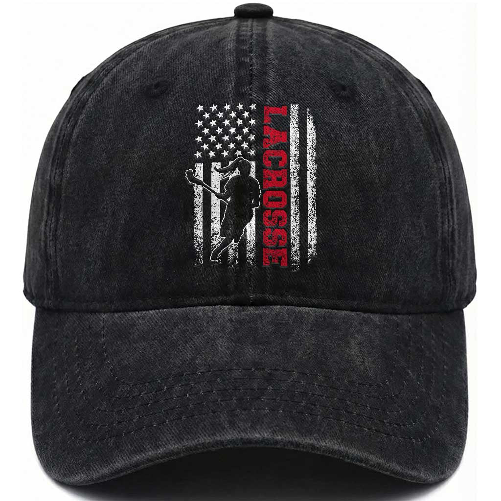 Lacrosse American Flag Lax Women 4th of July Washed Cotton Baseball Cap