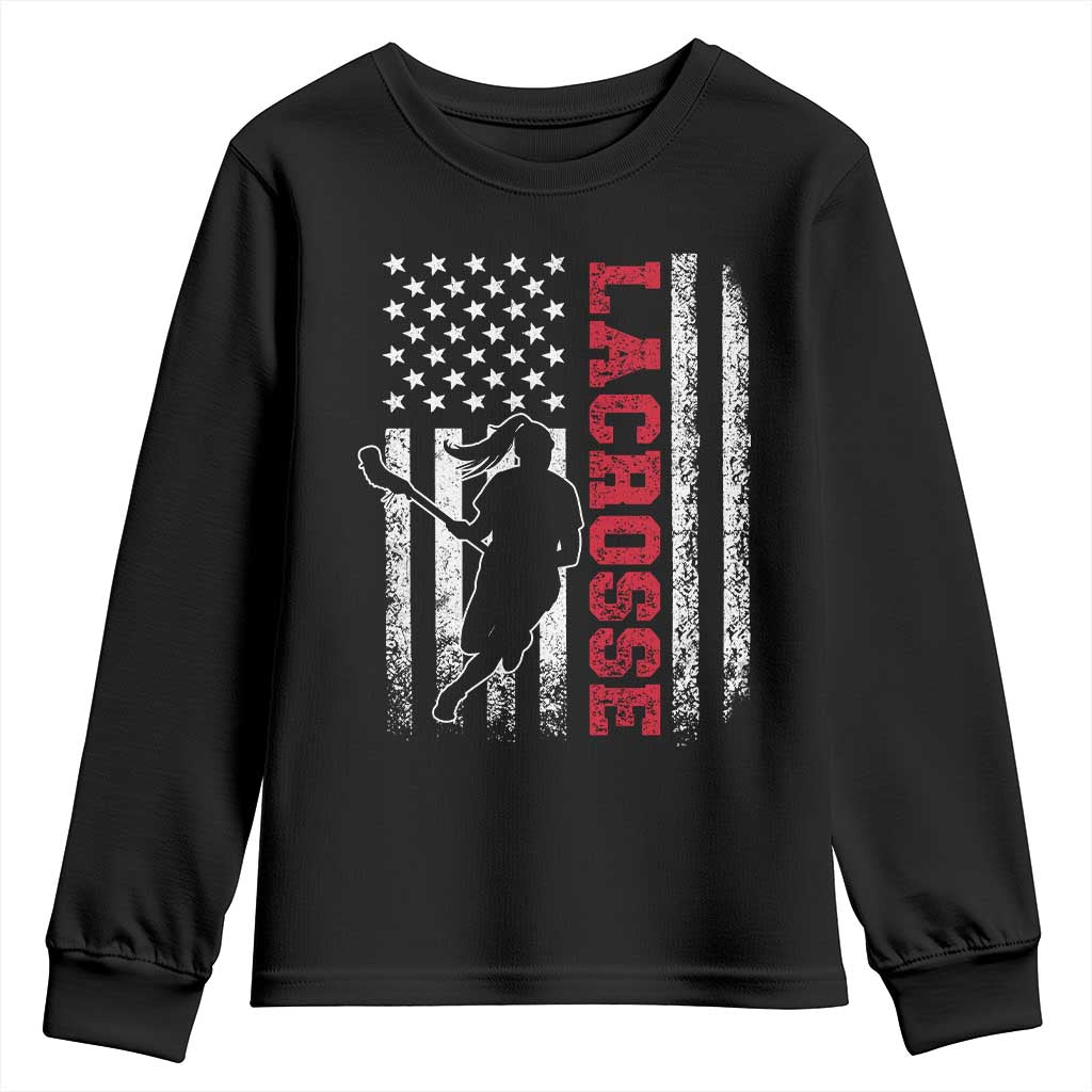 Lacrosse American Flag Lax Women 4th of July Youth Sweatshirt