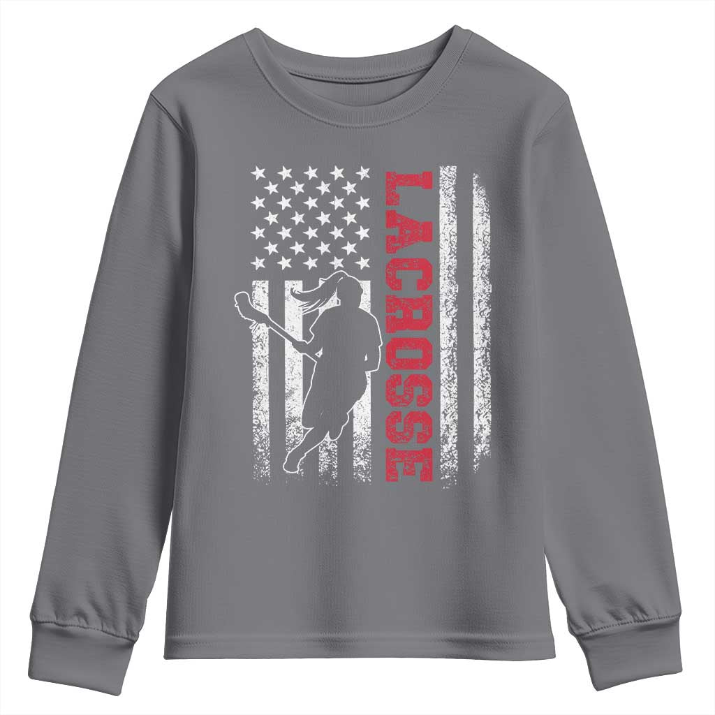 Lacrosse American Flag Lax Women 4th of July Youth Sweatshirt