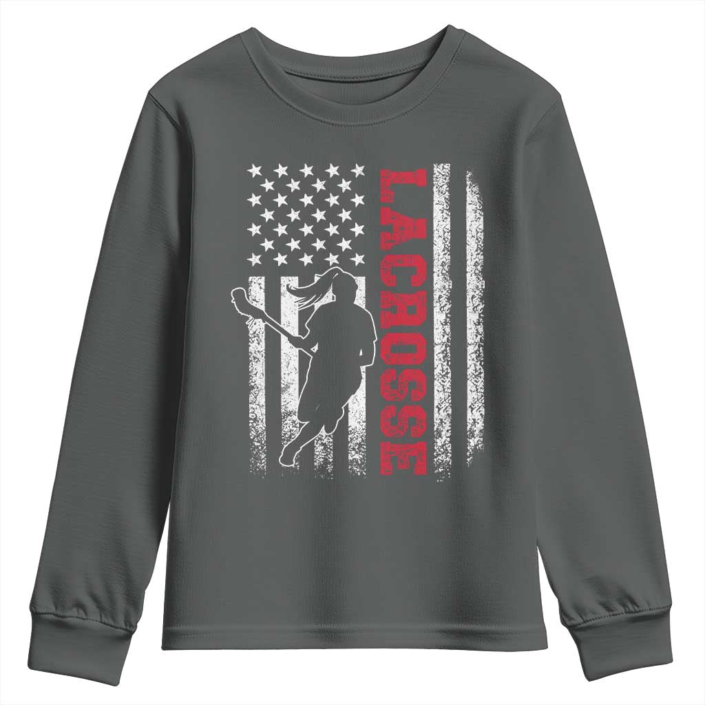 Lacrosse American Flag Lax Women 4th of July Youth Sweatshirt