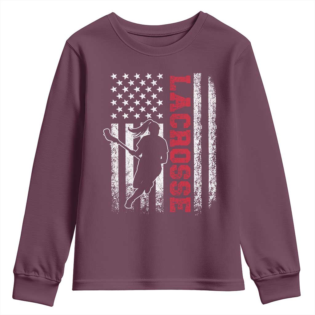 Lacrosse American Flag Lax Women 4th of July Youth Sweatshirt