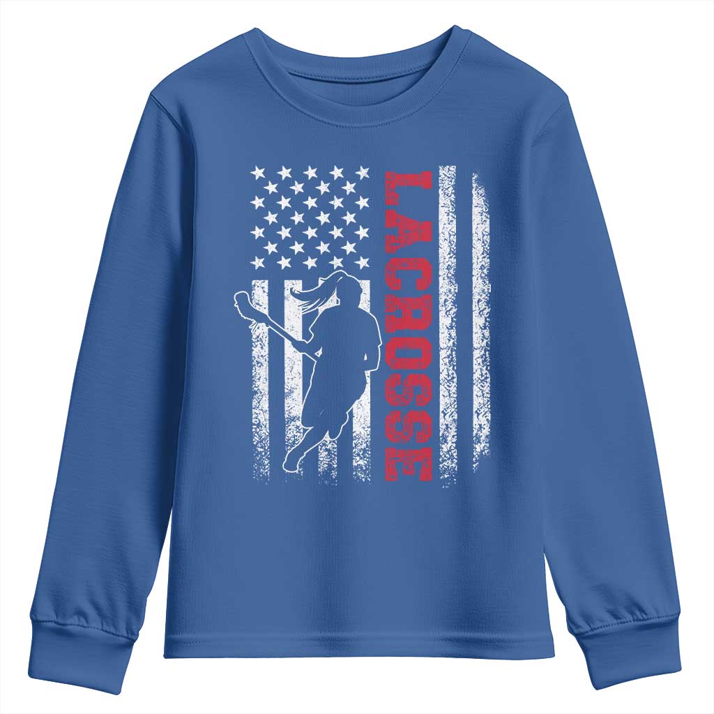 Lacrosse American Flag Lax Women 4th of July Youth Sweatshirt