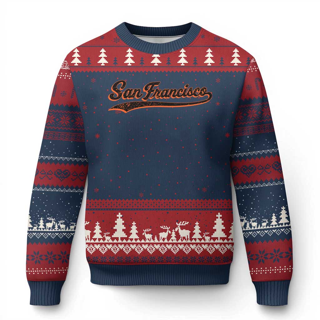 San Francisco Sports Script Retro Baseball Lovers Proud City Ugly Christmas Sweater