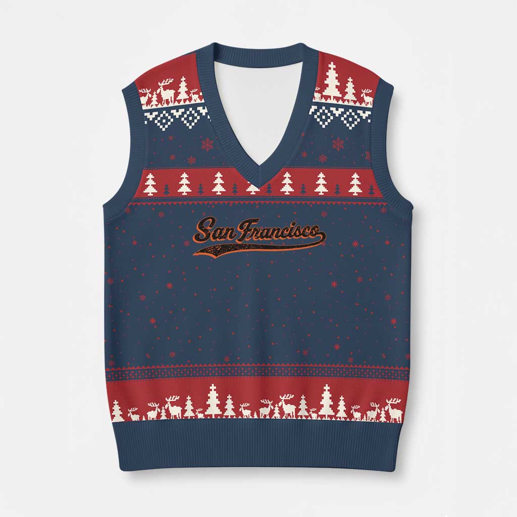San Francisco Sports Script Retro Baseball Lovers Proud City V-Neck Knit Sweater Vest
